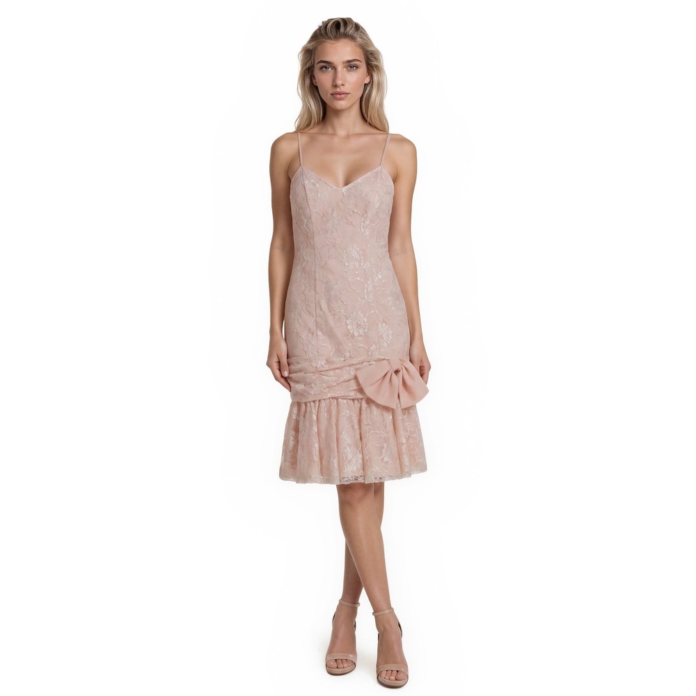 Lizzy & Johnny by Lucero Dress Women's Size 3 4 3/4 Peach Lace Vintage Made USA